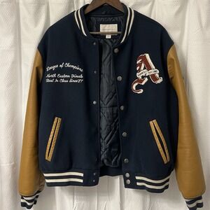 Aeropostale Varsity Bomber Letterman‎ Jacket Coat Patches Gold And Blue - Medium